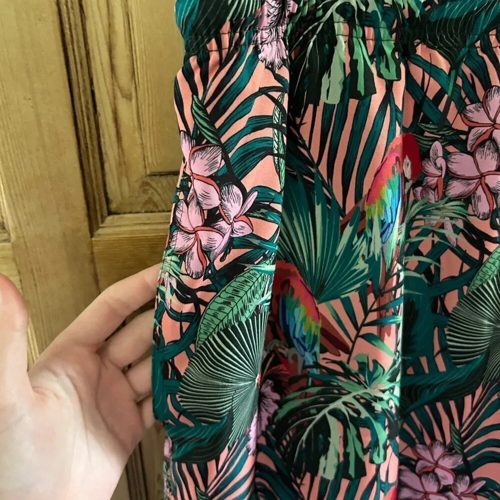 Men's Westport Black XL Tall Swim Trunks Board Shorts Tropical Green Pink Parrot